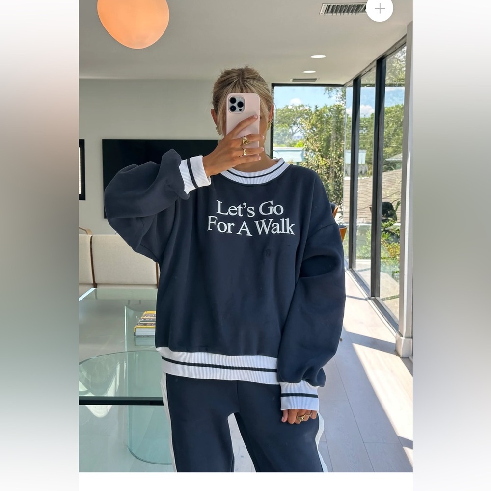 Let’s go for a walk yellow the label navy oversized sweatshirt
